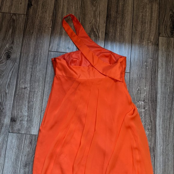 NWT Petite (0P) - A/X Orange One Shoulder Silk Dress - Picture 2 of 9